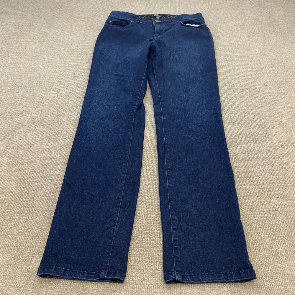 Jones New York Straight Jeans Womens 10 Blue Dark Wash High Rise Stretch Denim